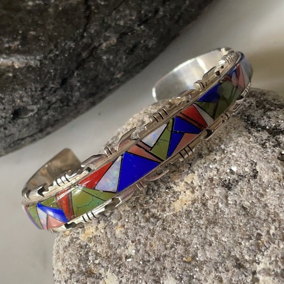 Sold Vintage Navajo A. Francisco Multi Stone Bracelet - Picture 3 of 15